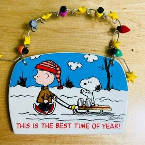 Department 56 Peanuts Holiday Ornament Plaque Sign ceramic Decor Snoopy